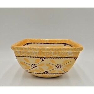 Temptations Old World Square Yellow Brown Floral 1.5qt Bowl Dish Casserole MCM